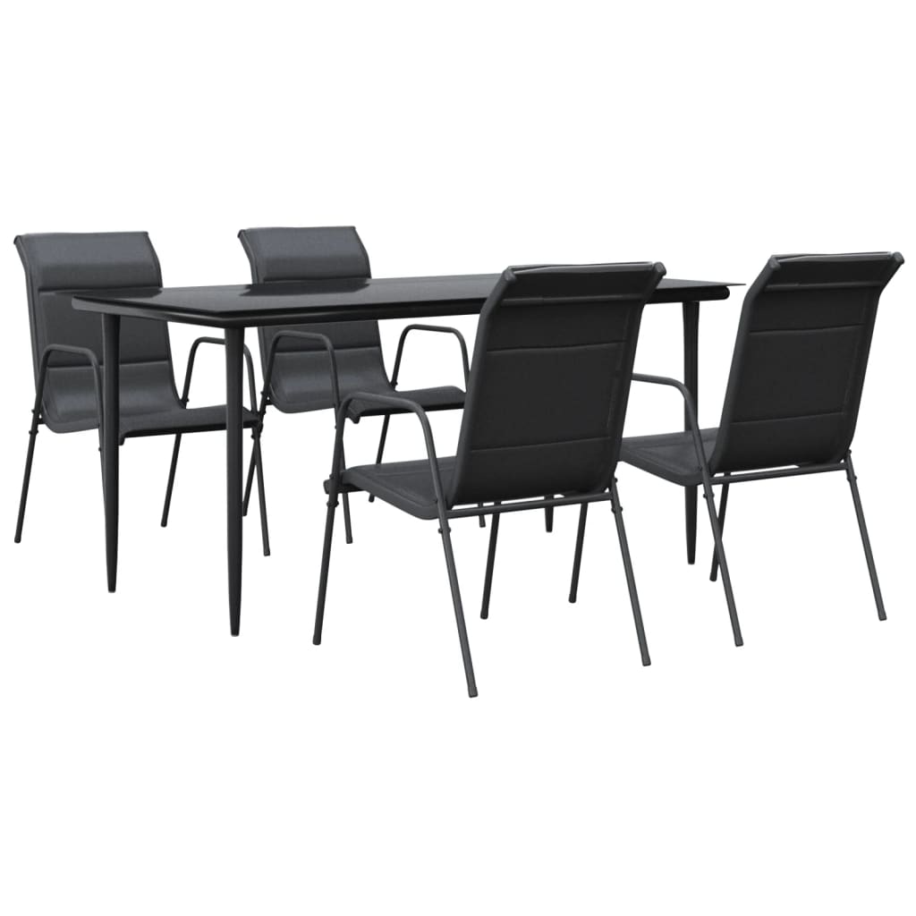 Ensemble à manger de jardin 5 pcs noir textilène et acier