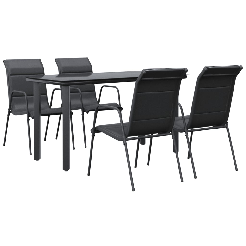 Ensemble à manger de jardin 5 pcs noir textilène et acier