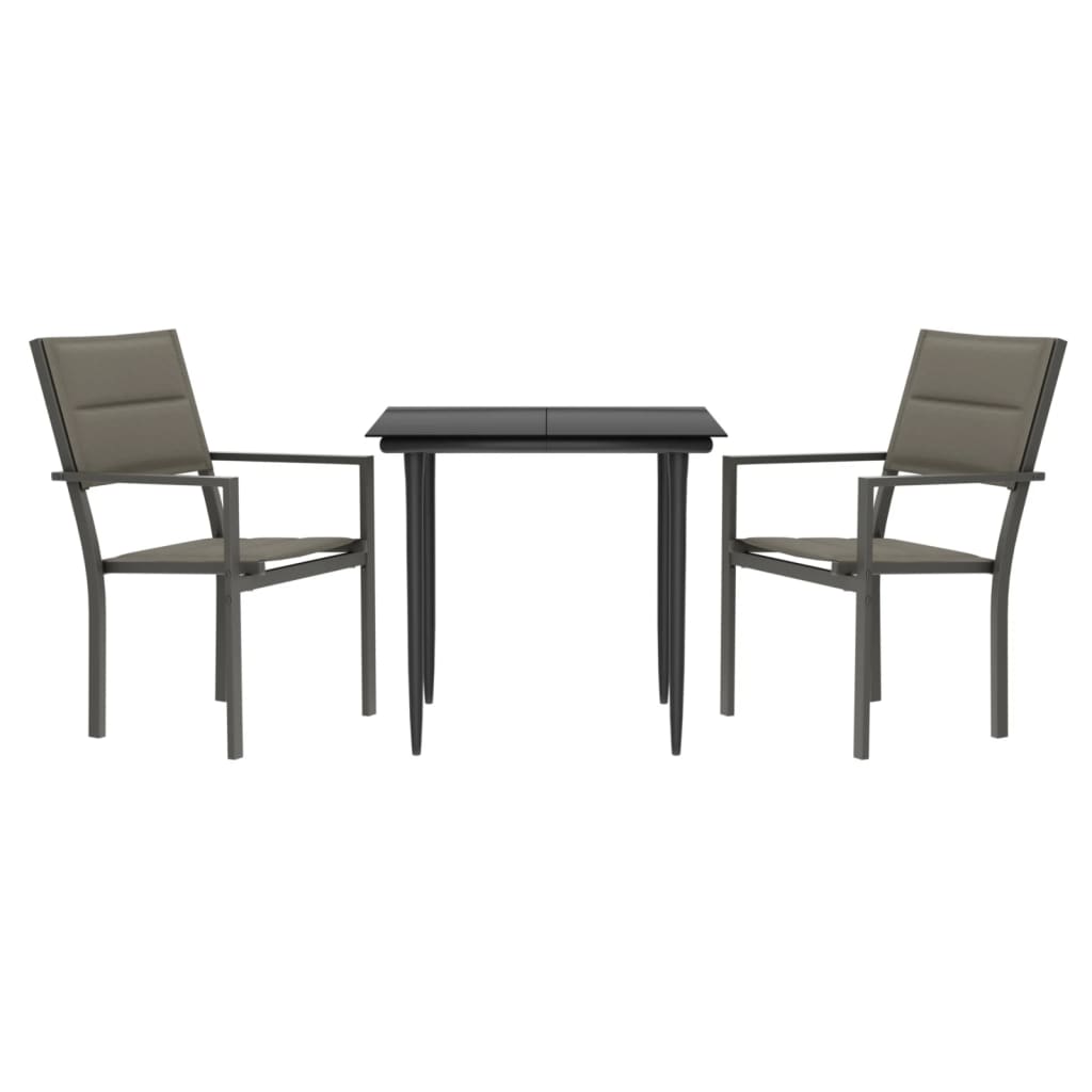 Ensemble à manger de jardin 3 pcs noir textilène et acier
