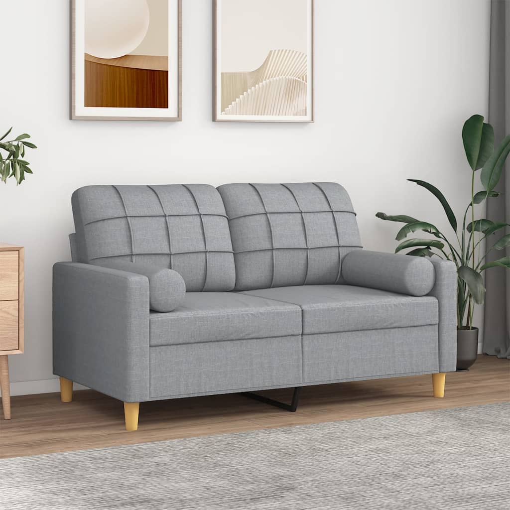 Canapé 2 places avec oreillers gris clair 120 cm tissu - XIOS