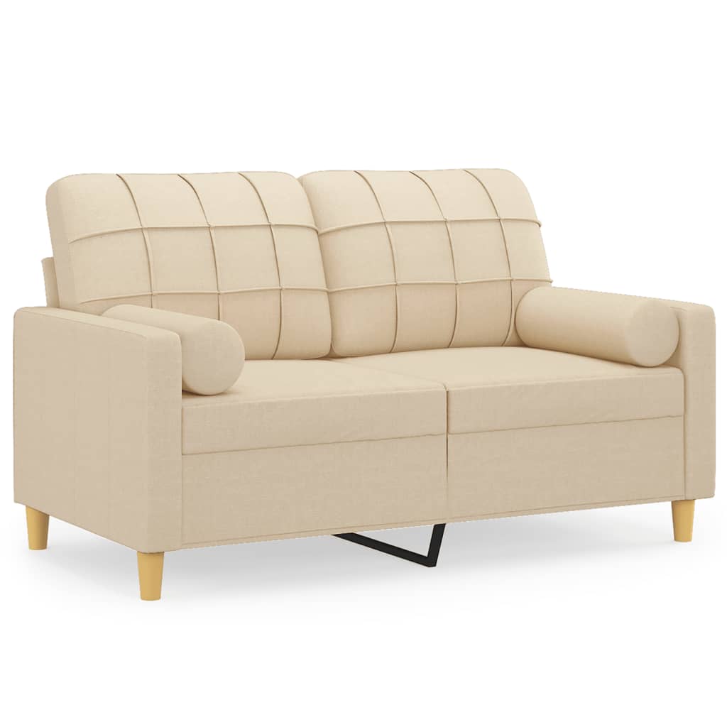 Canapé 2 places avec oreillers décoratifs crème 120 cm tissu - XIOS