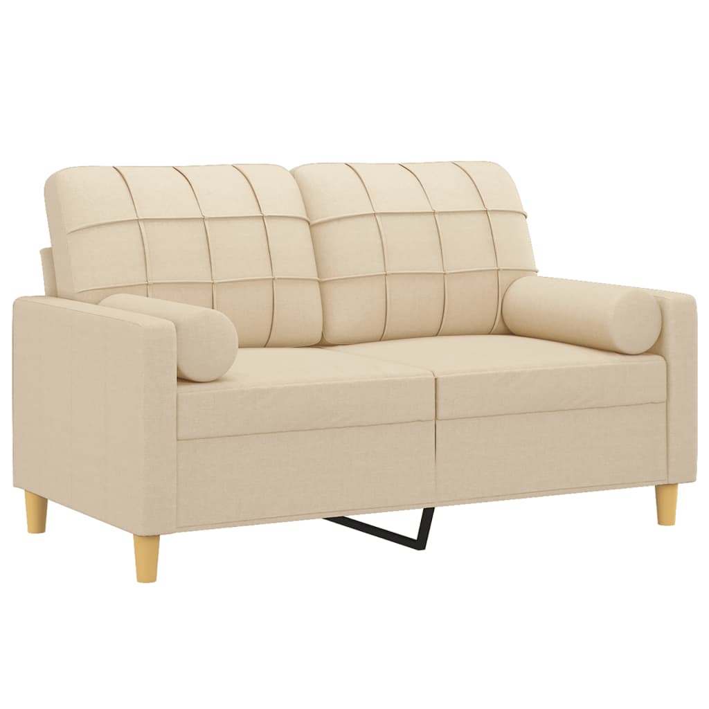 Canapé 2 places avec oreillers décoratifs crème 120 cm tissu - XIOS