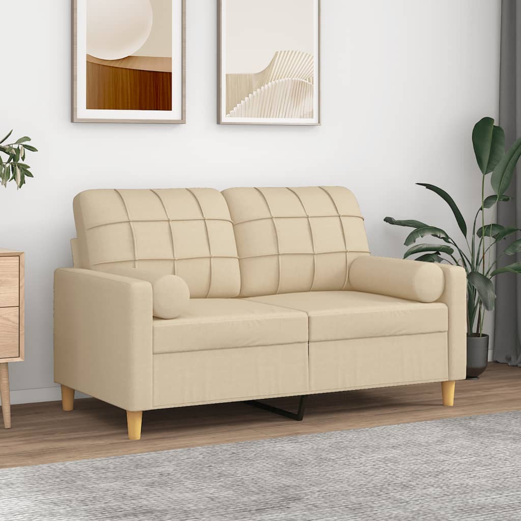 Canapé 2 places avec oreillers décoratifs crème 120 cm tissu - XIOS