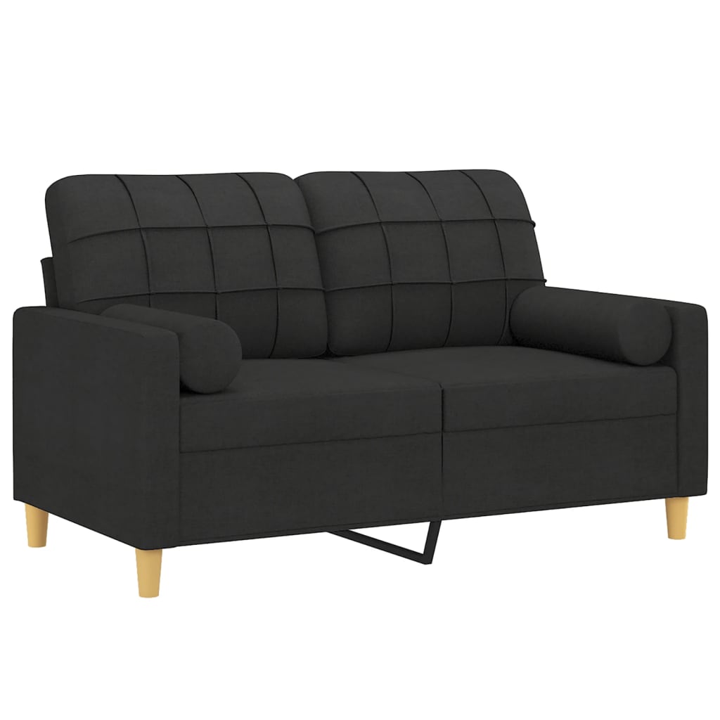 Canapé 2 places avec oreillers décoratifs noir 120 cm tissu - XIOS