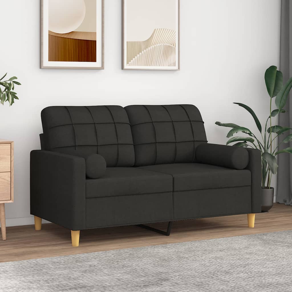 Canapé 2 places avec oreillers décoratifs noir 120 cm tissu - XIOS