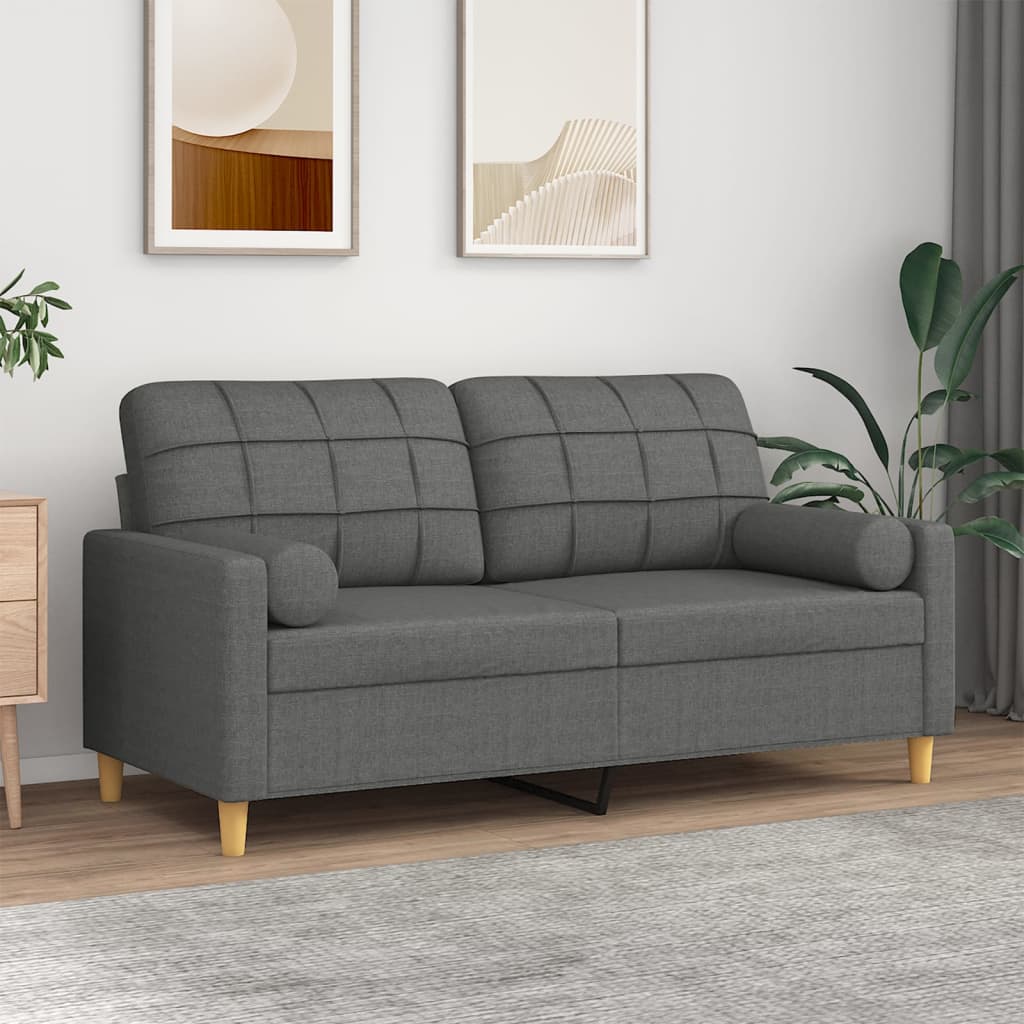 Canapé 2 places avec oreillers gris foncé 140 cm tissu - XIOS