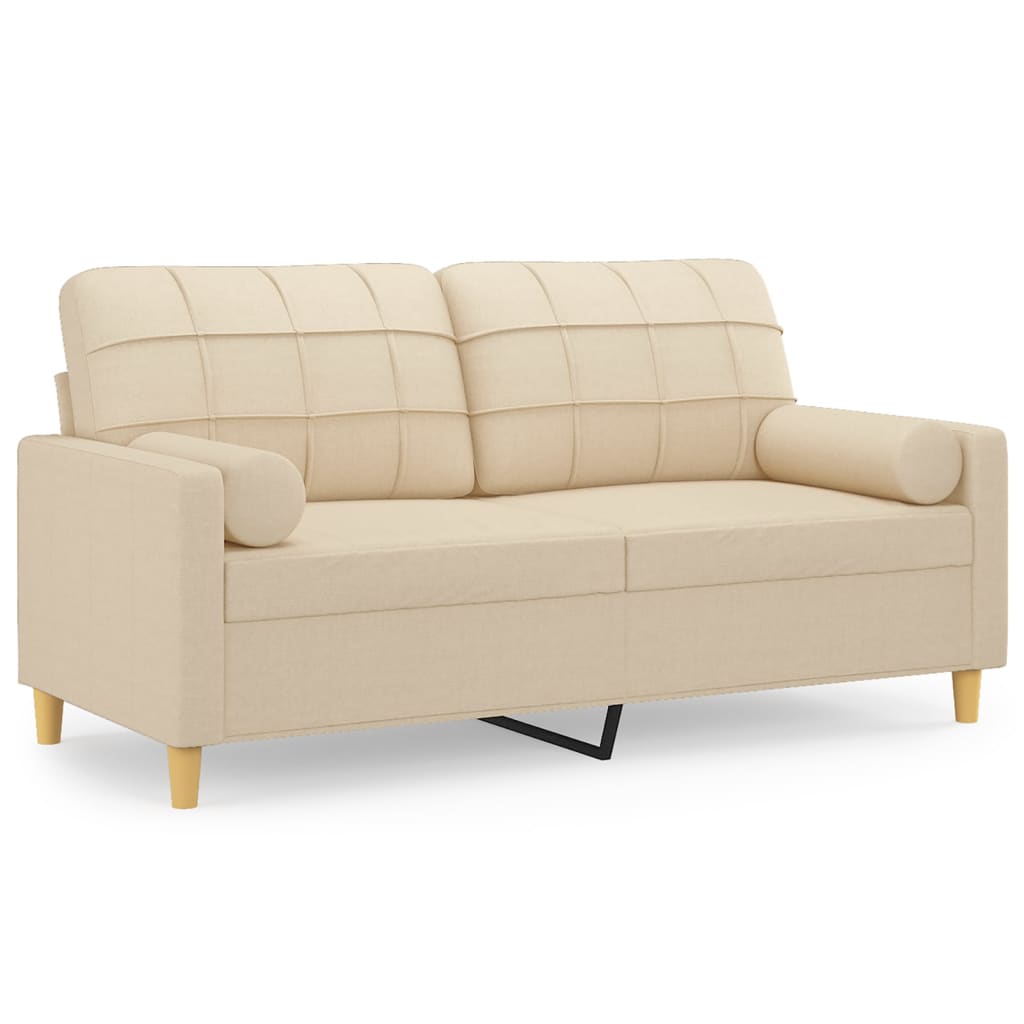 Canapé 2 places avec oreillers décoratifs crème 140 cm tissu - XIOS