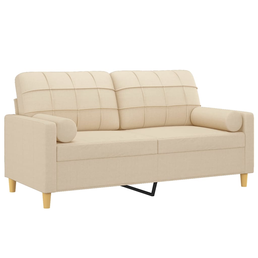 Canapé 2 places avec oreillers décoratifs crème 140 cm tissu - XIOS