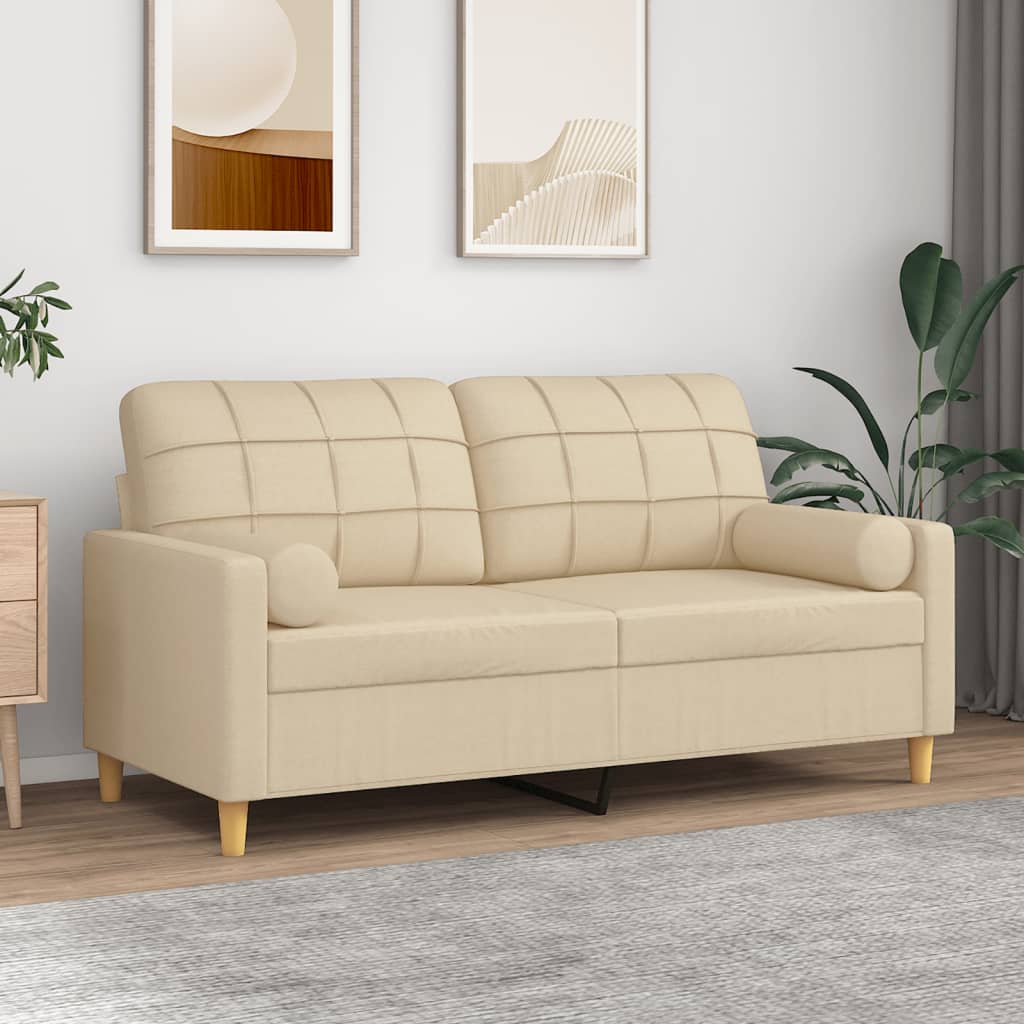 Canapé 2 places avec oreillers décoratifs crème 140 cm tissu - XIOS