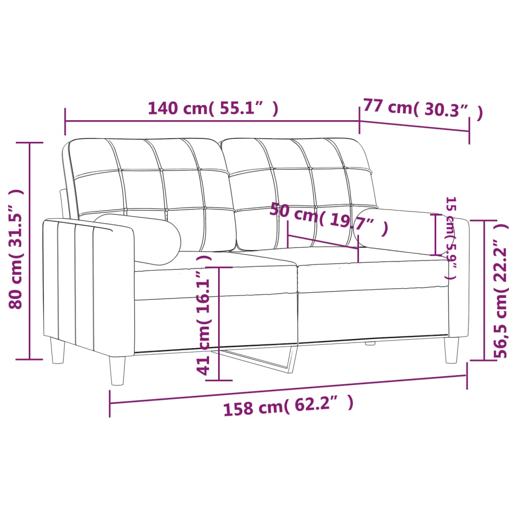 Canapé 2 places avec oreillers décoratifs marron 140 cm tissu - XIOS