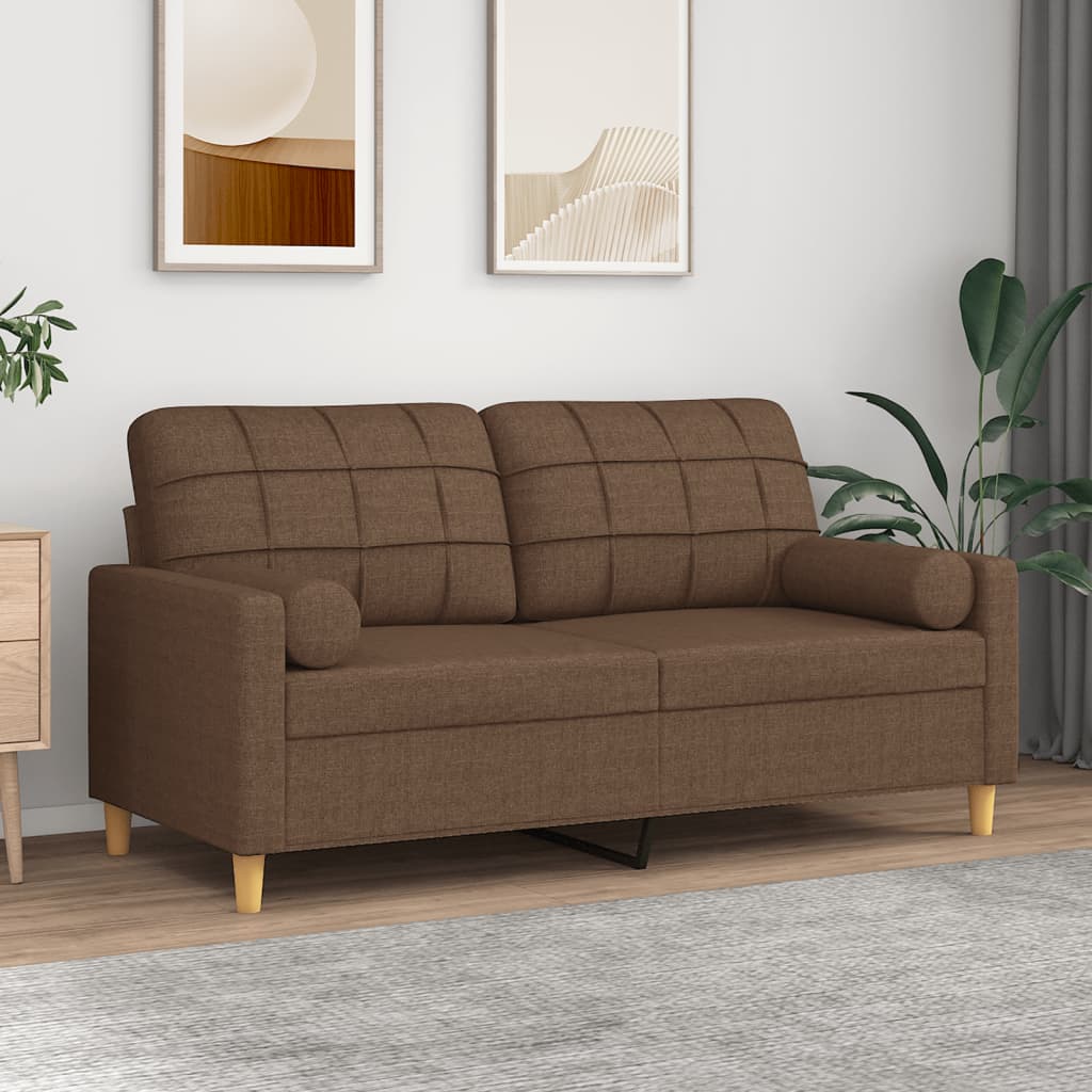 Canapé 2 places avec oreillers décoratifs marron 140 cm tissu - XIOS
