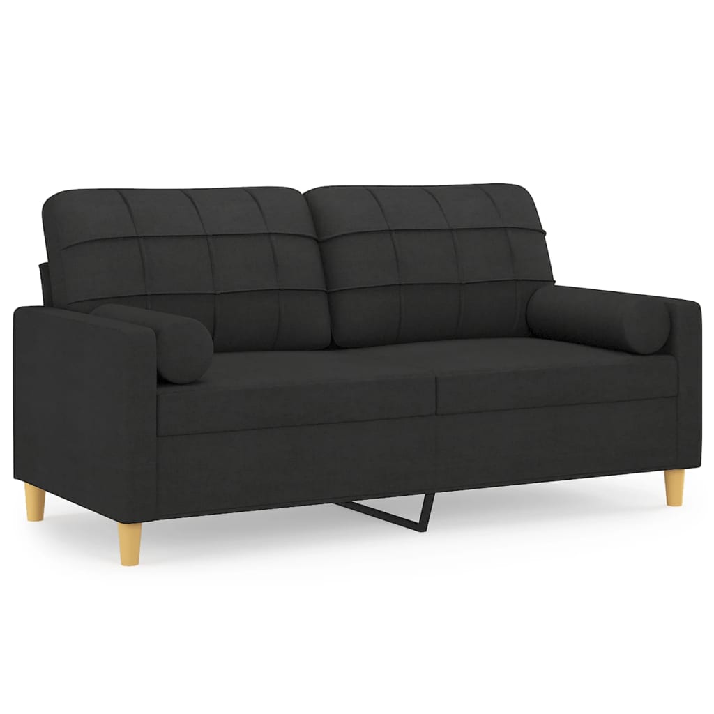 Canapé 2 places avec oreillers décoratifs noir 140 cm tissu - XIOS