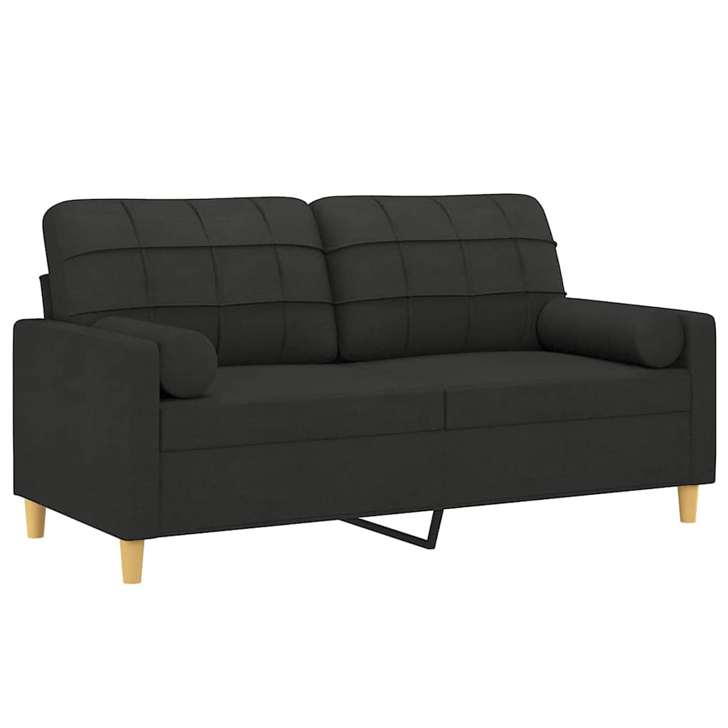 Canapé 2 places avec oreillers décoratifs noir 140 cm tissu - XIOS