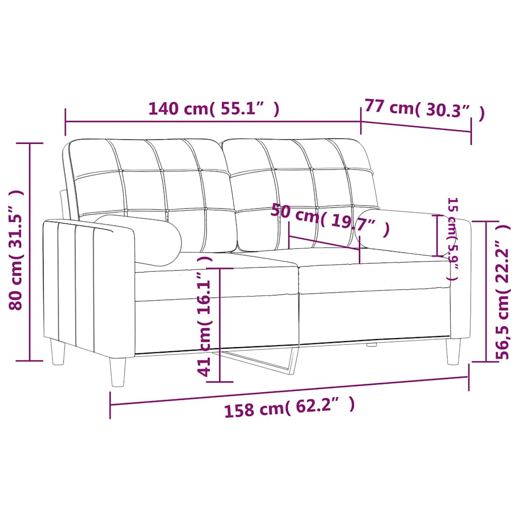 Canapé 2 places avec oreillers décoratifs noir 140 cm tissu - XIOS