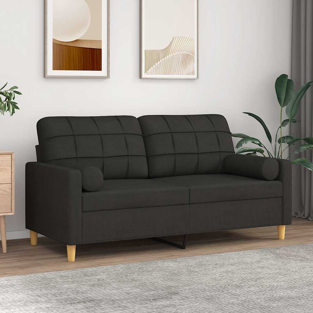 Canapé 2 places avec oreillers décoratifs noir 140 cm tissu - XIOS