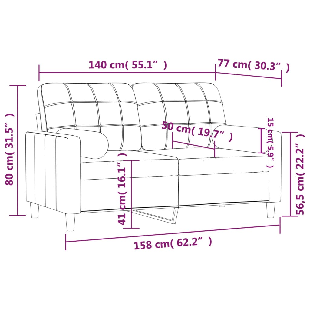 Canapé 2 places avec oreillers bordeaux 140 cm tissu - XIOS