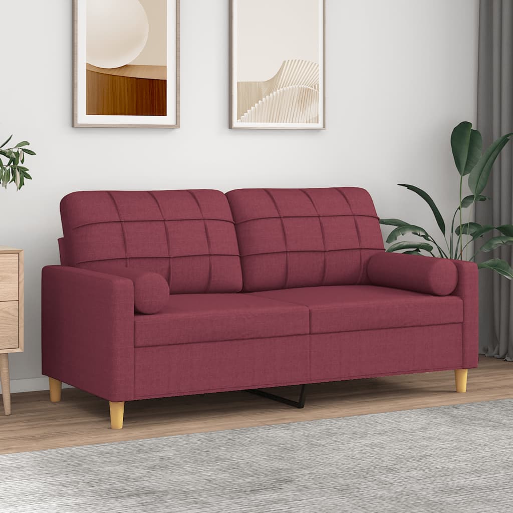 Canapé 2 places avec oreillers bordeaux 140 cm tissu - XIOS