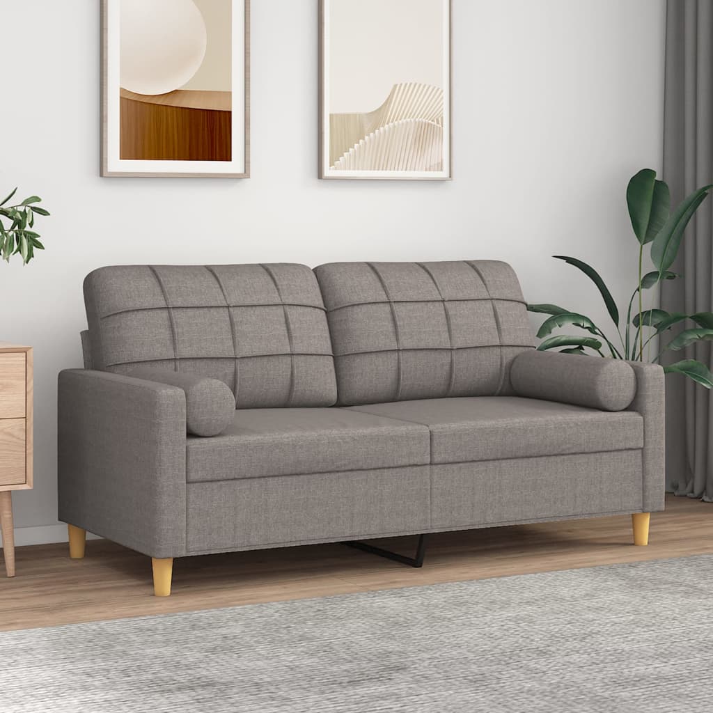 Canapé 2 places avec oreillers décoratifs taupe 140 cm tissu - XIOS
