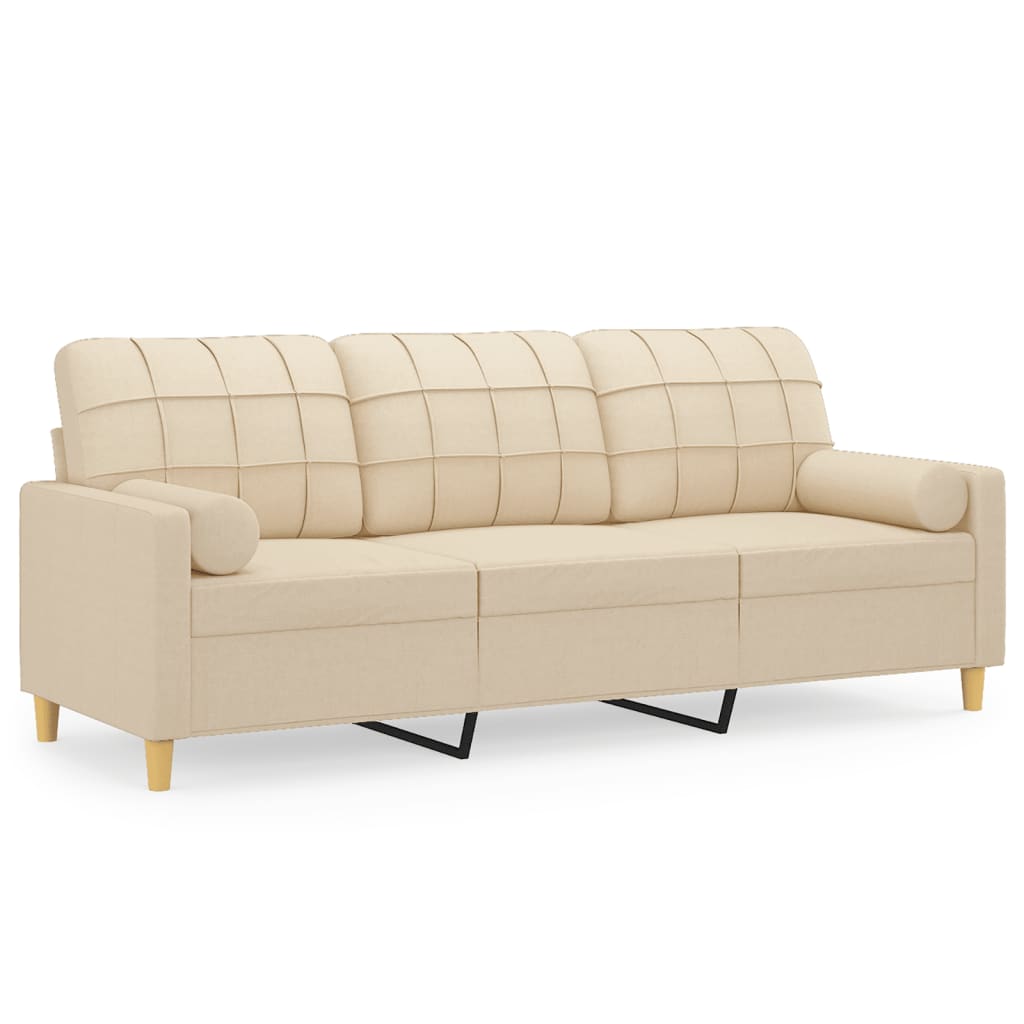 Canapé 3 places avec oreillers décoratifs crème 180 cm tissu - XIOS