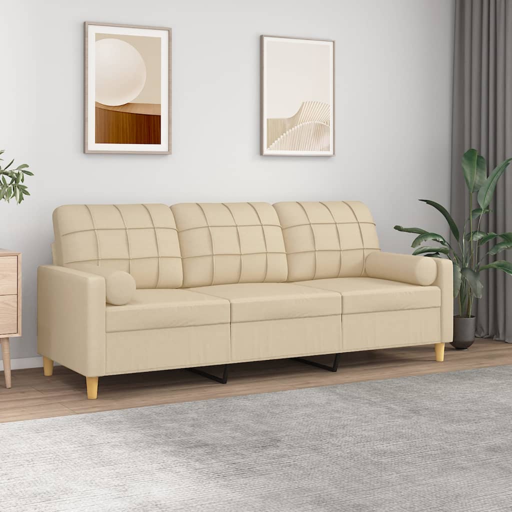 Canapé 3 places avec oreillers décoratifs crème 180 cm tissu - XIOS