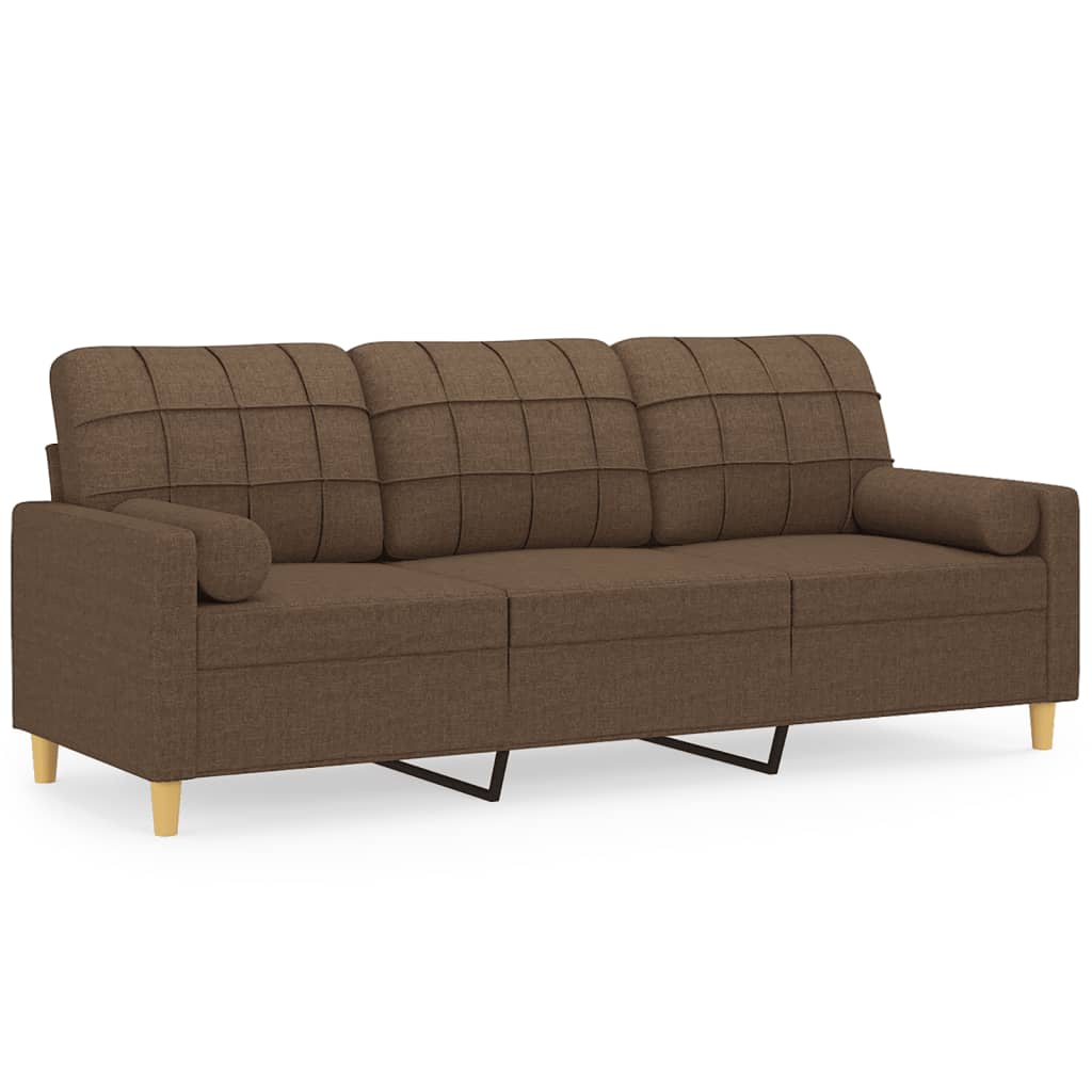 Canapé 3 places avec oreillers décoratifs marron 180 cm tissu - XIOS