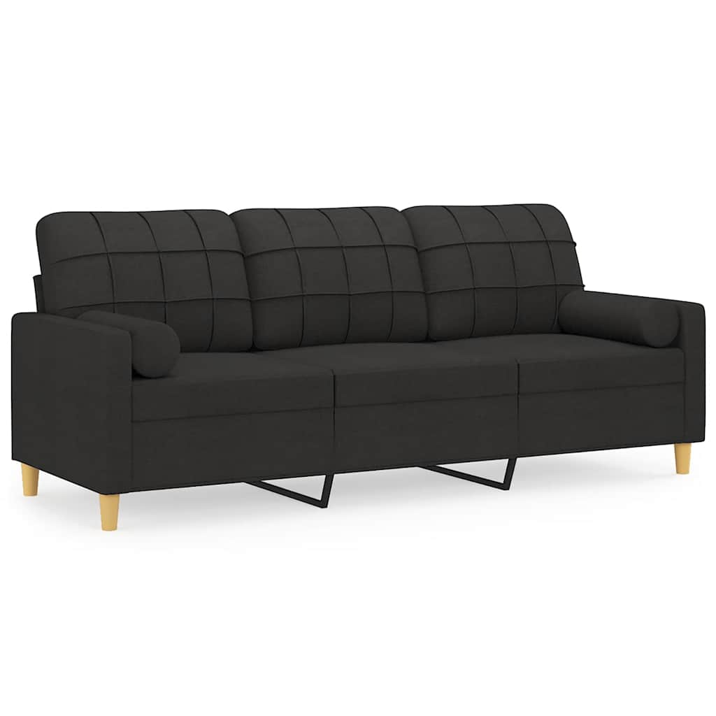 Canapé 3 places avec oreillers décoratifs noir 180 cm tissu - XIOS