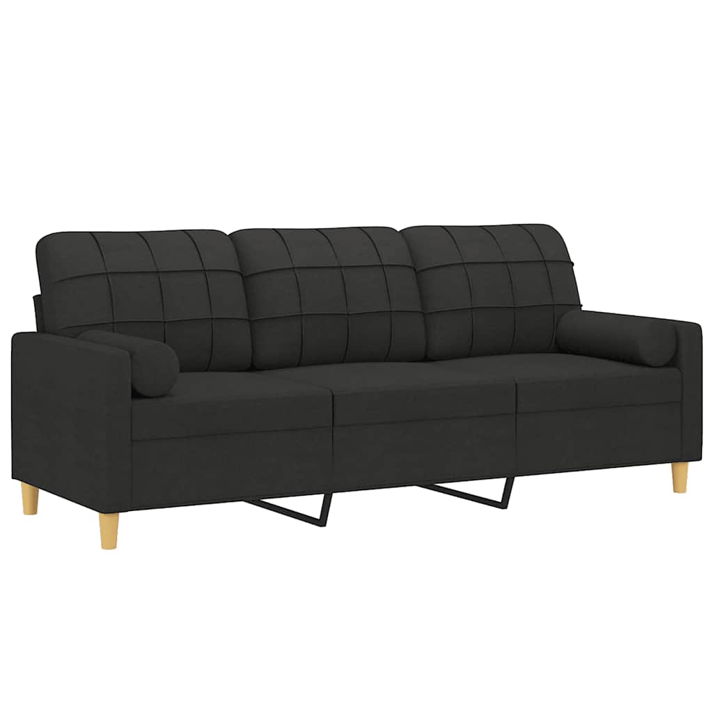 Canapé 3 places avec oreillers décoratifs noir 180 cm tissu