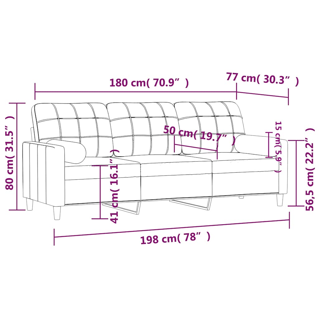 Canapé 3 places avec oreillers décoratifs noir 180 cm tissu