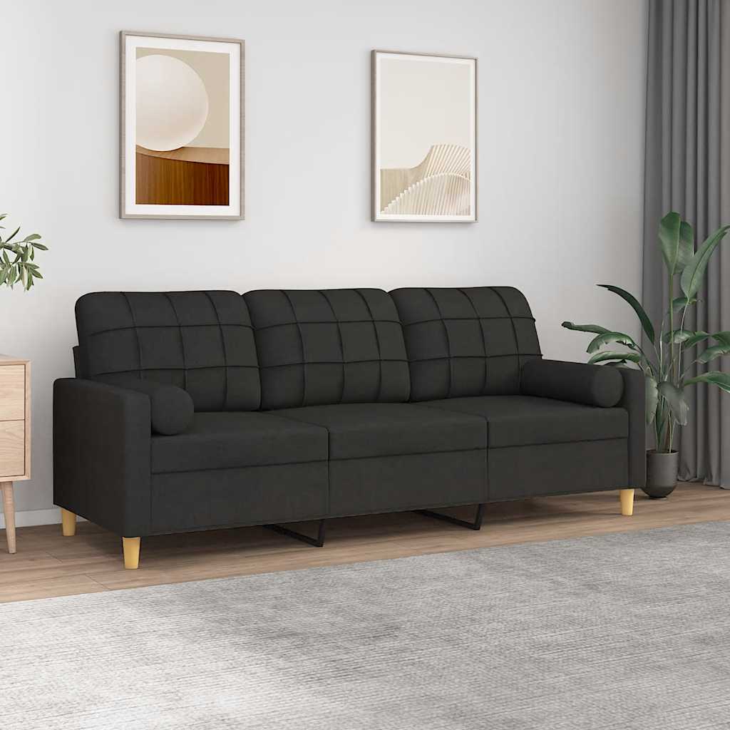 Canapé 3 places avec oreillers décoratifs noir 180 cm tissu - XIOS