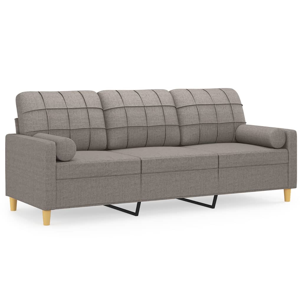 Canapé 3 places avec oreillers décoratifs taupe 180 cm tissu - XIOS