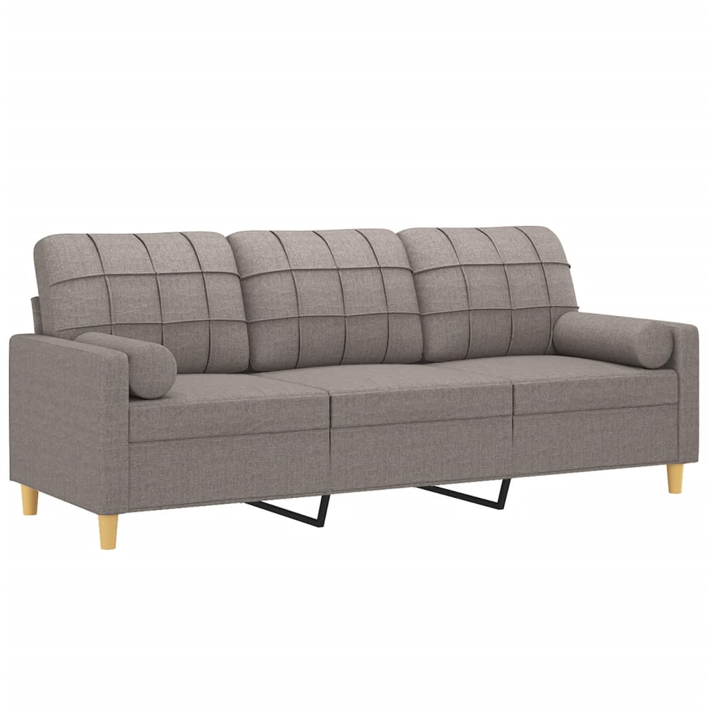Canapé 3 places avec oreillers décoratifs taupe 180 cm tissu - XIOS