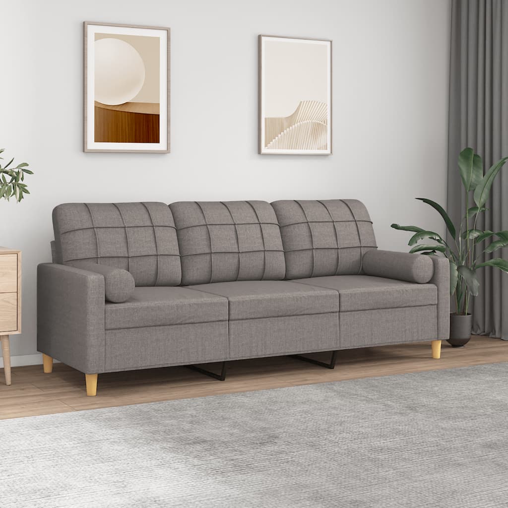 Canapé 3 places avec oreillers décoratifs taupe 180 cm tissu - XIOS
