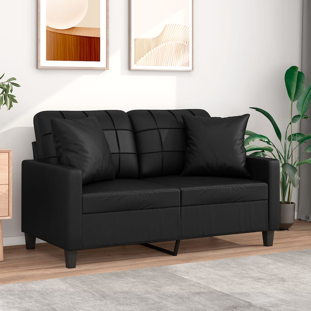 Canapé 2 places avec oreillers décoratifs noir 120cm similicuir - XIOS