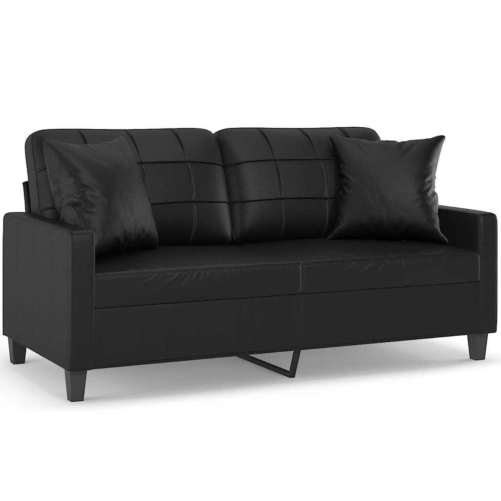 Canapé 2 places avec oreillers décoratifs noir 140cm similicuir