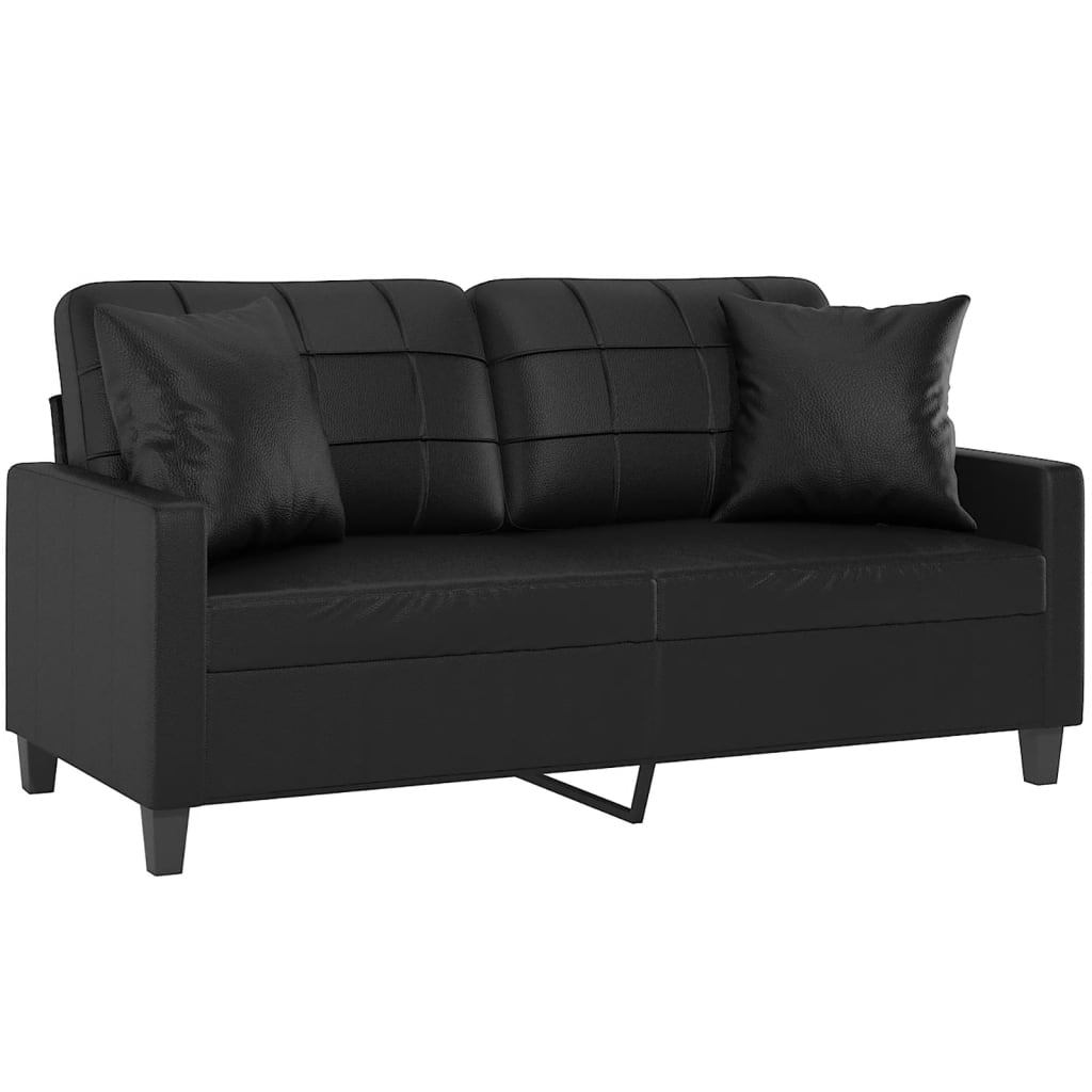 Canapé 2 places avec oreillers décoratifs noir 140cm similicuir - XIOS