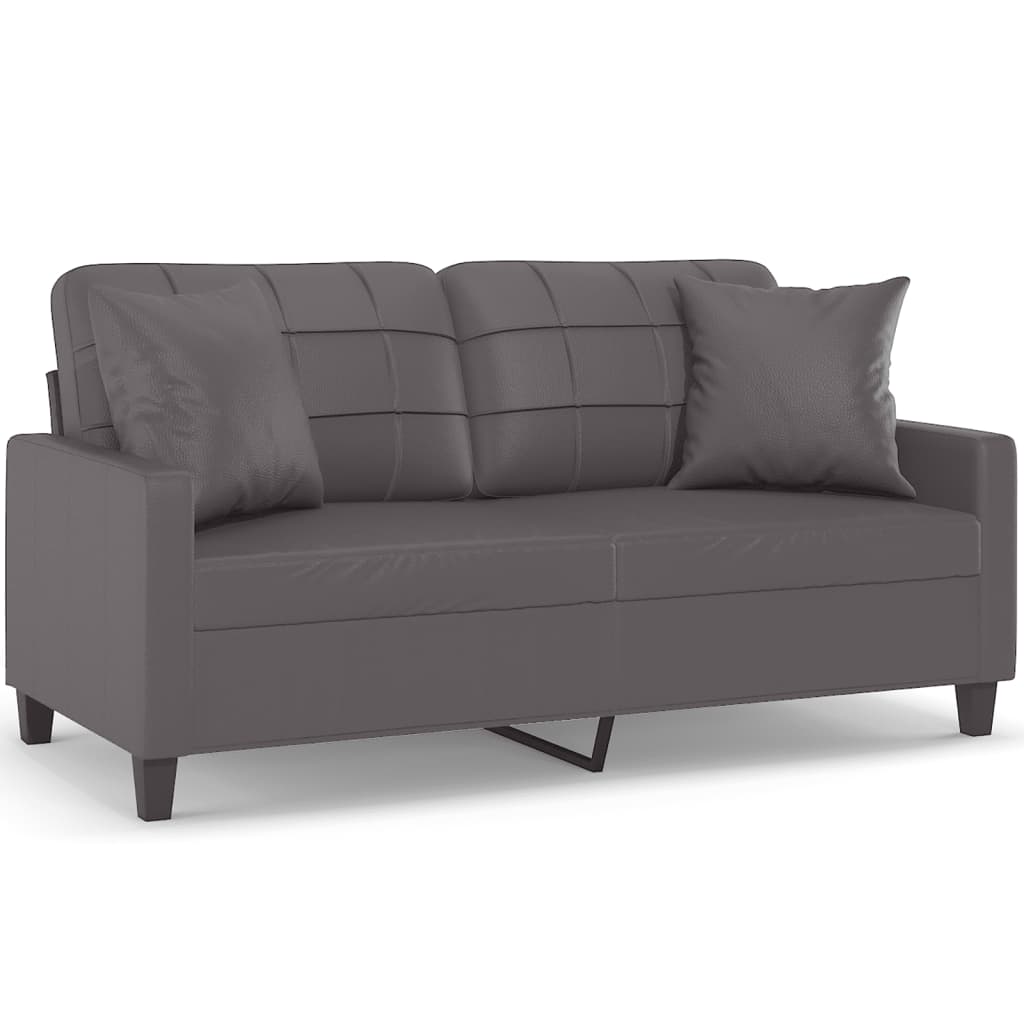 Canapé 2 places avec oreillers décoratifs gris 140cm similicuir - XIOS