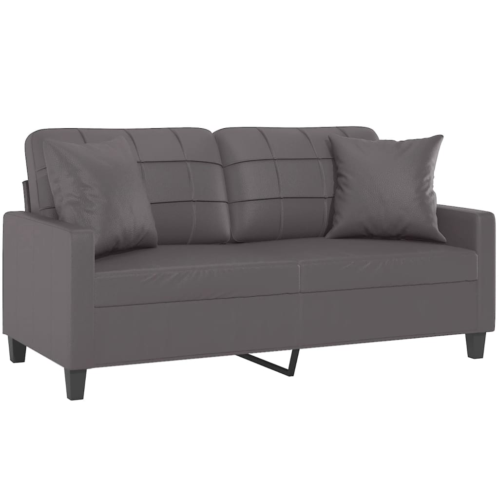 Canapé 2 places avec oreillers décoratifs gris 140cm similicuir - XIOS