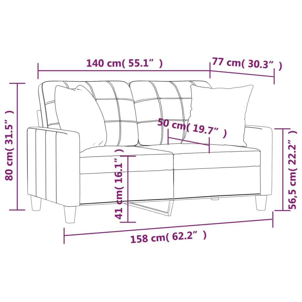Canapé 2 places avec oreillers décoratifs gris 140cm similicuir - XIOS