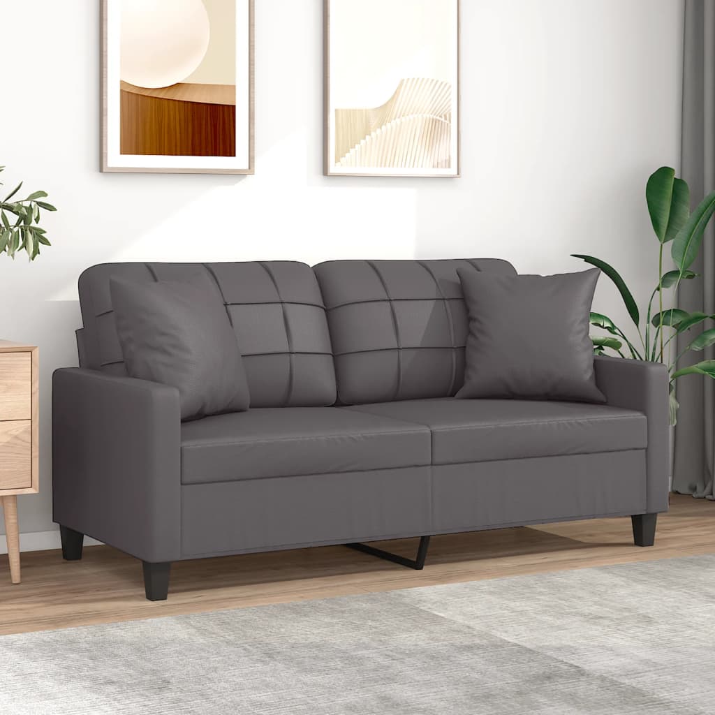 Canapé 2 places avec oreillers décoratifs gris 140cm similicuir - XIOS