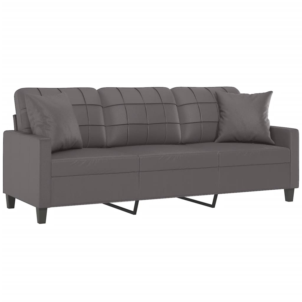 Canapé 3 places avec oreillers décoratifs gris 180cm similicuir