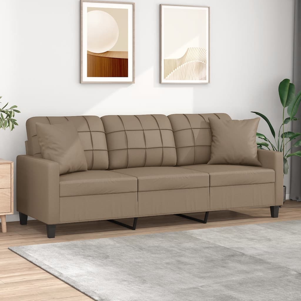 Canapé 3 places avec oreillers cappuccino 180 cm similicuir - XIOS