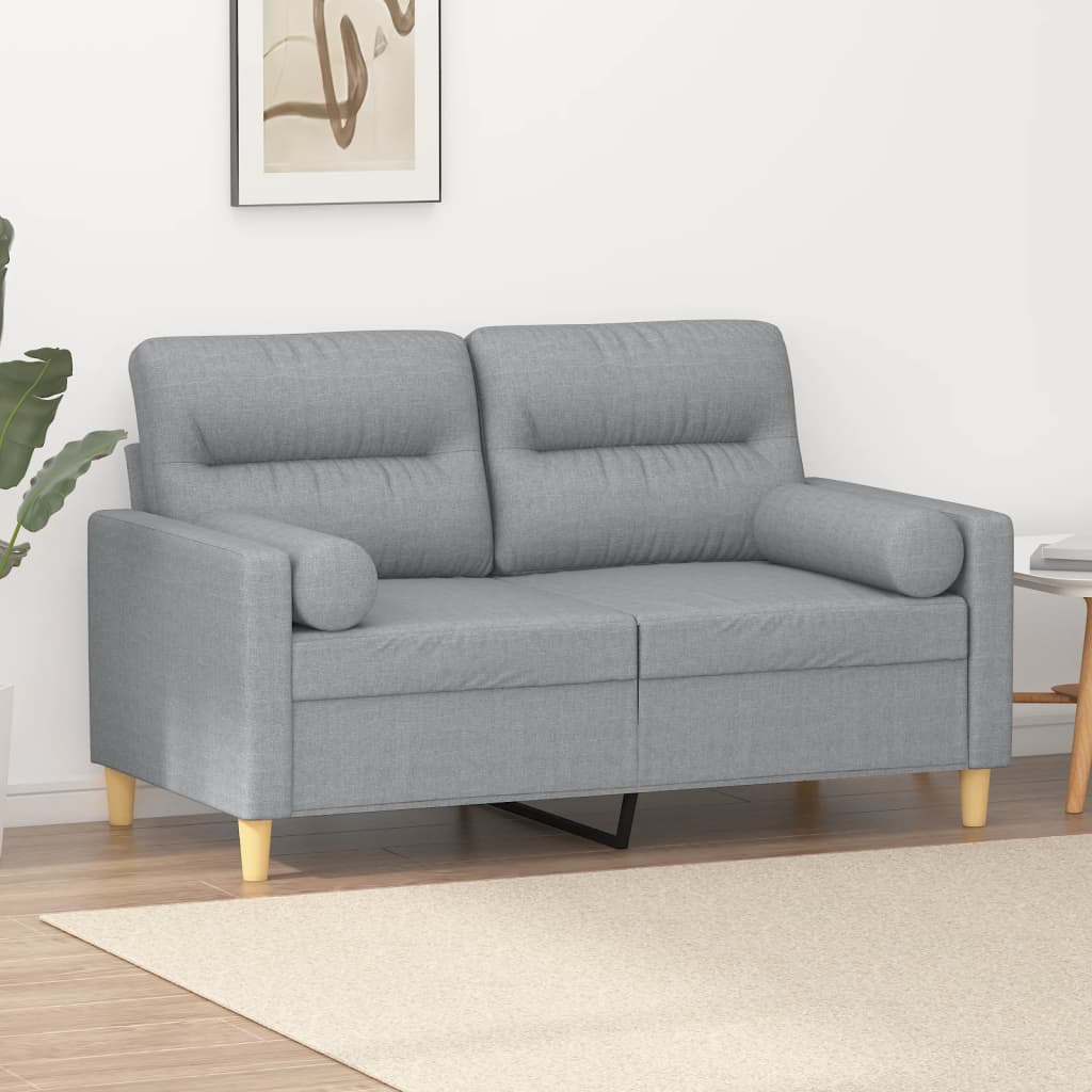 Canapé 2 places avec oreillers gris clair 120 cm tissu - XIOS