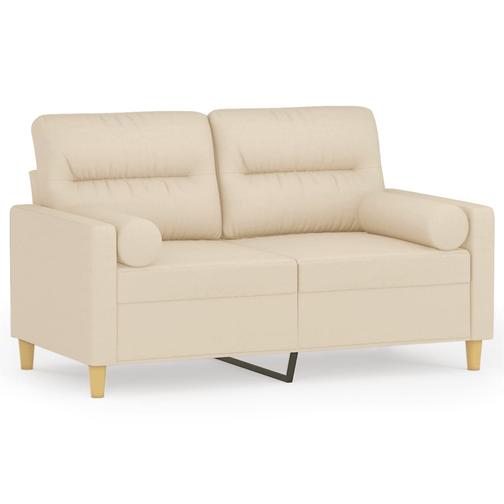 Canapé 2 places avec oreillers décoratifs crème 120 cm tissu - XIOS