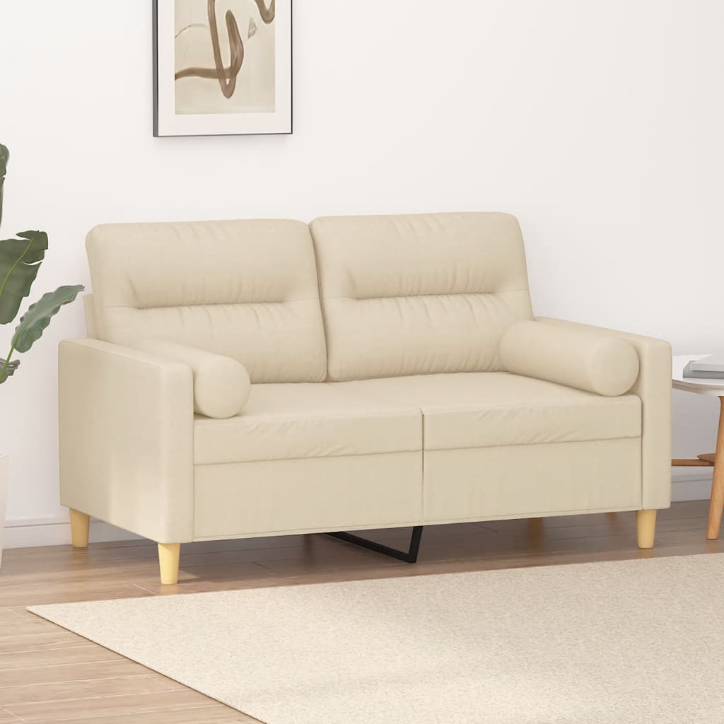 Canapé 2 places avec oreillers décoratifs crème 120 cm tissu - XIOS