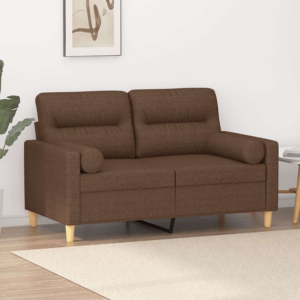 Canapé 2 places avec oreillers décoratifs marron 120 cm tissu - XIOS