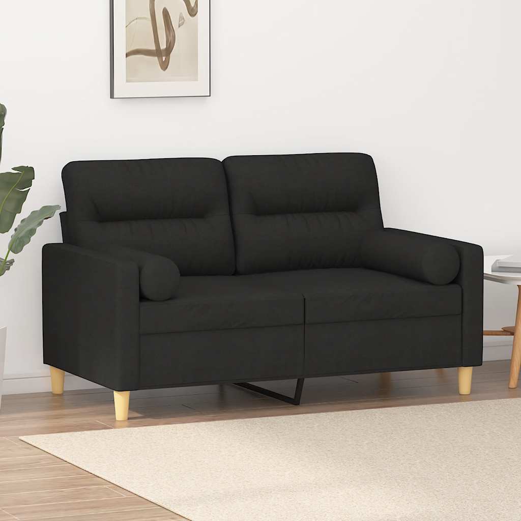 Canapé 2 places avec oreillers décoratifs noir 120 cm tissu - XIOS