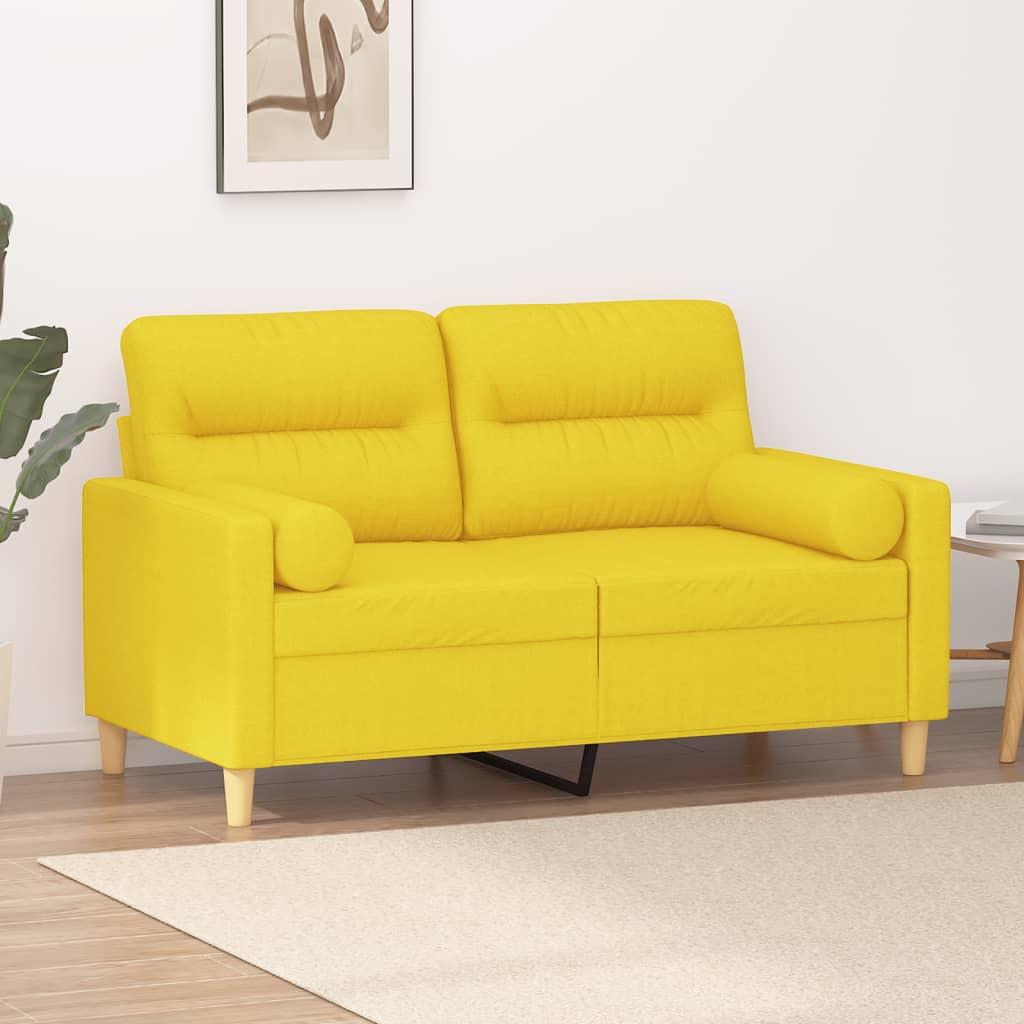 Canapé 2 places avec oreillers jaune clair 120 cm tissu - XIOS
