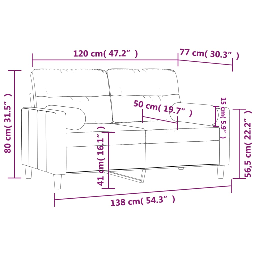 Canapé 2 places avec oreillers décoratifs taupe 120 cm tissu - XIOS