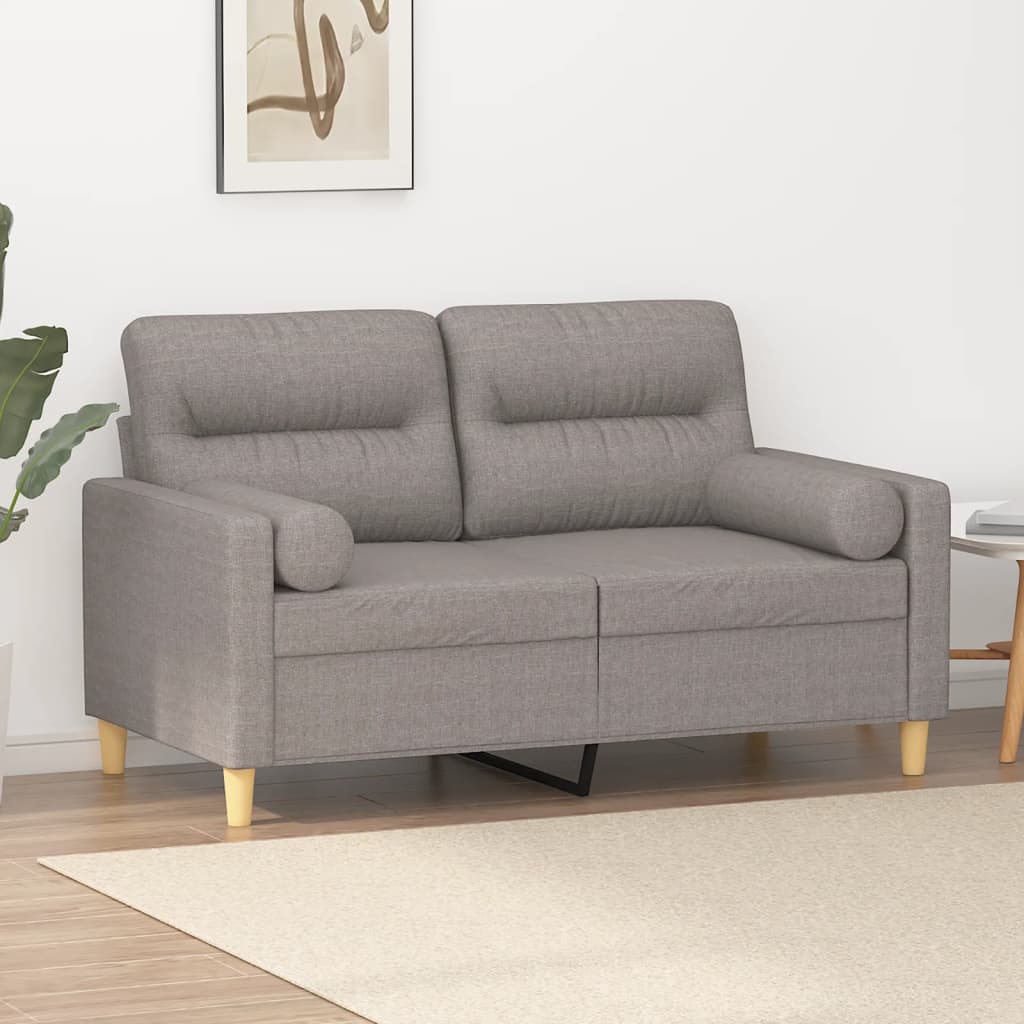 Canapé 2 places avec oreillers décoratifs taupe 120 cm tissu - XIOS