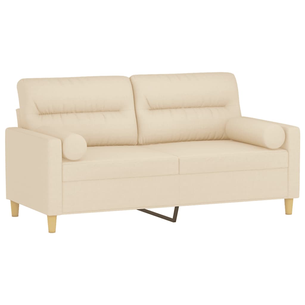 Canapé 2 places avec oreillers décoratifs crème 140 cm tissu - XIOS